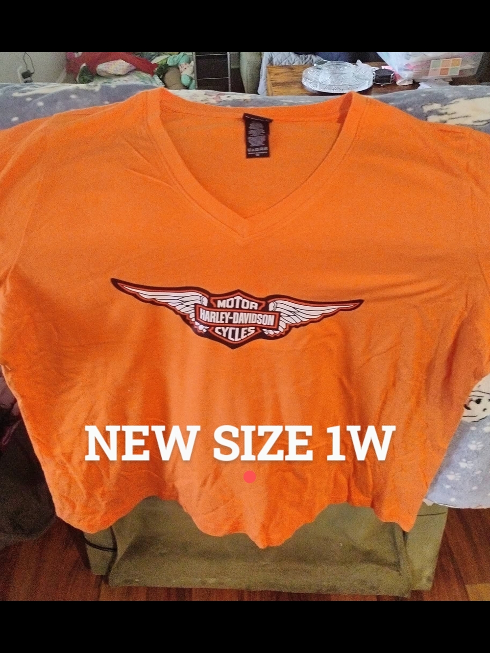 Harley-Davidson Bright Orange V-Neck Tee with Wing Logo